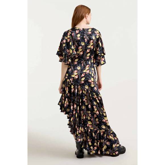 NEW CINQ A SEPT kossa asymmetrical maxi dress in black multi